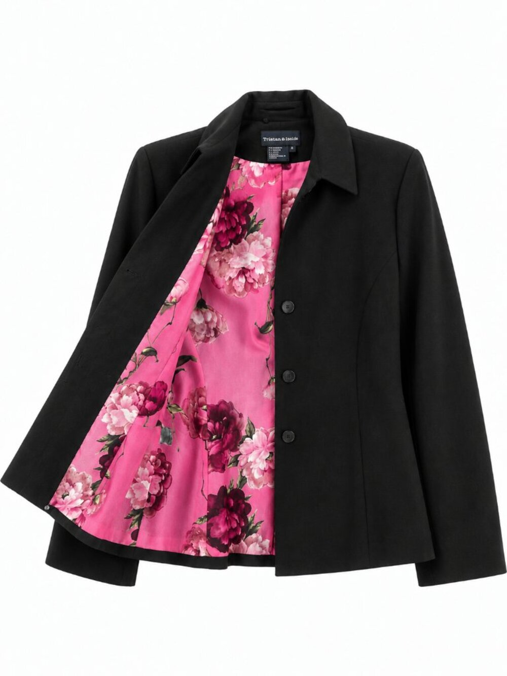 Tristan & Iseut, Black Blazer with Hot Pink Floral Lining, Vintage Y2K, US 6